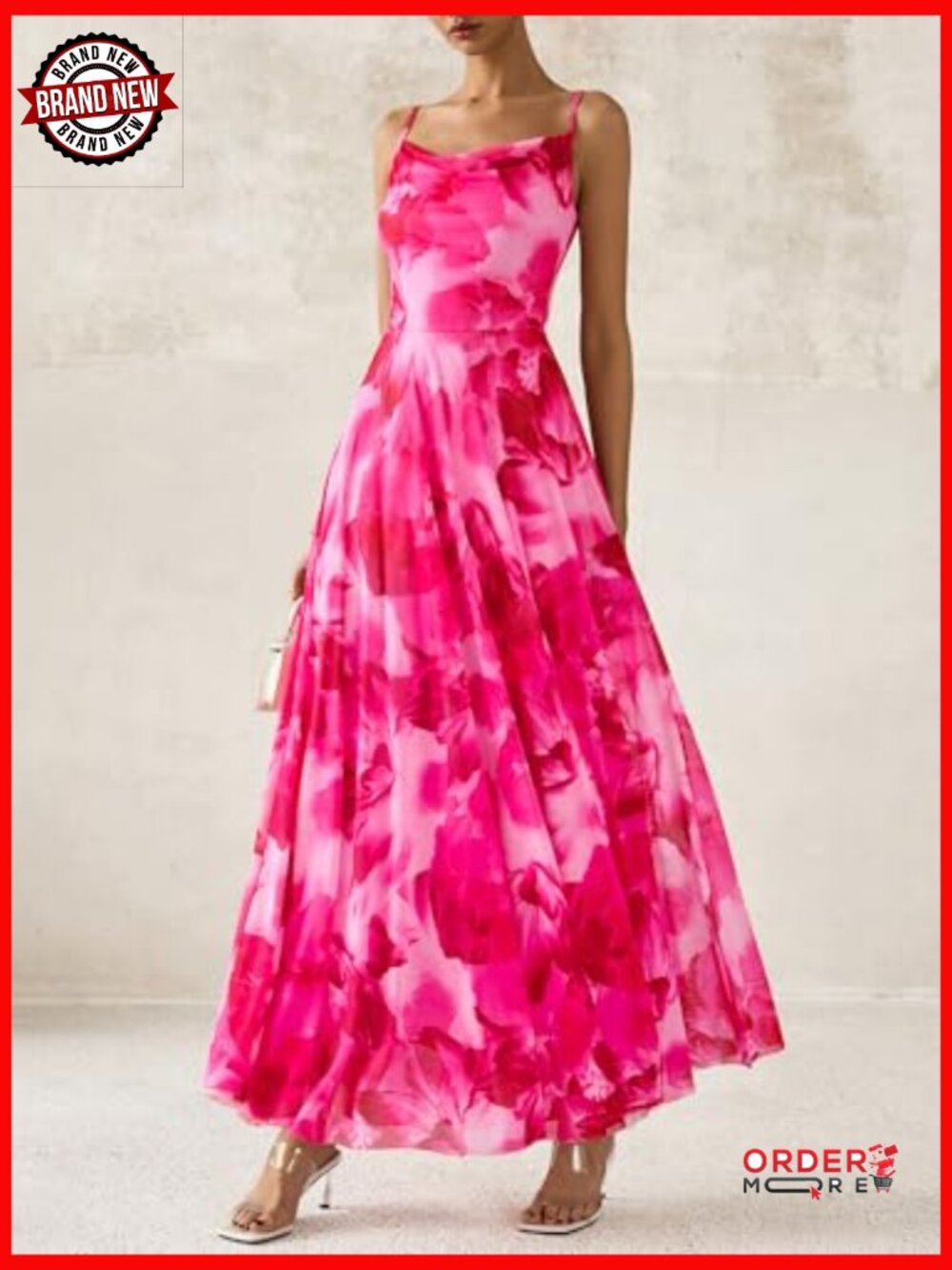 Sleeveless Cowl Neck Floral Maxi Dress A-Line Mesh Summer - Picture 6 of 7